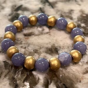 Hand Crafted Purple Chalcedony & Gold Wooden Beaded Bracelet by Sky & Seashells